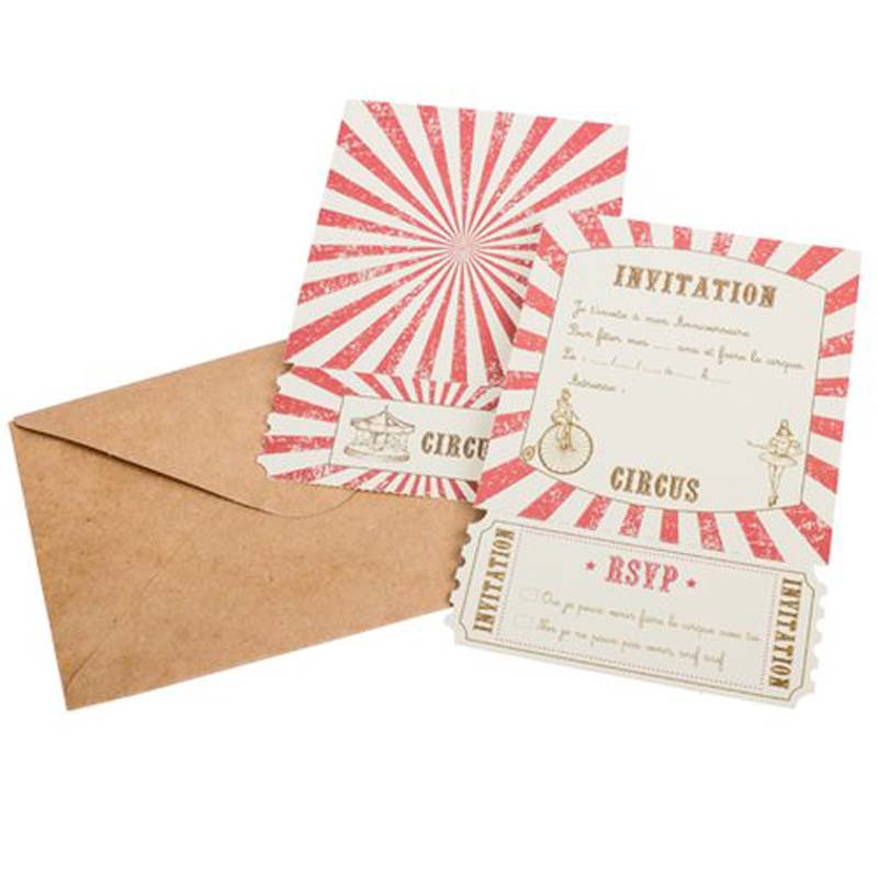 8 Invitations circus vintage