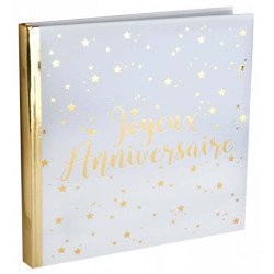 Livre d'or Joyeux Anniversaire métallisé blanc et or